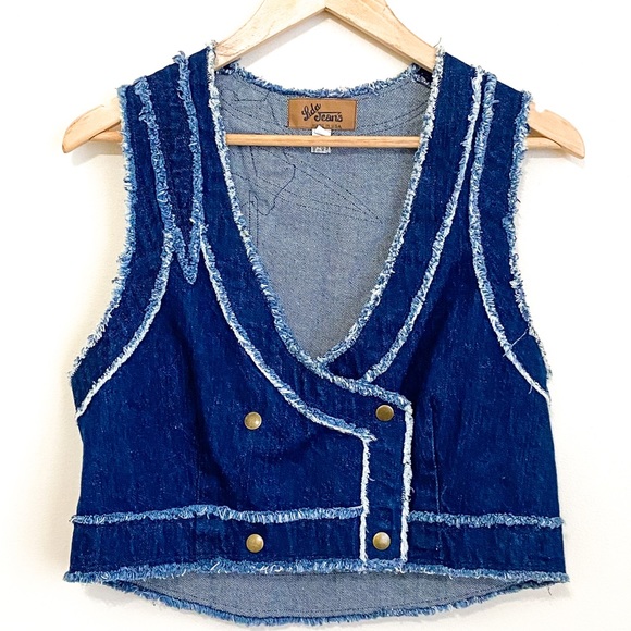 Vintage Lida Jeans Raw Seams Trim Double Snap Vest - Picture 2 of 6
